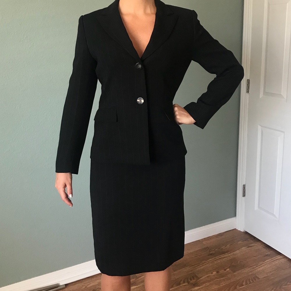 Black Pinstripe Womens Tahari Skirt Suit